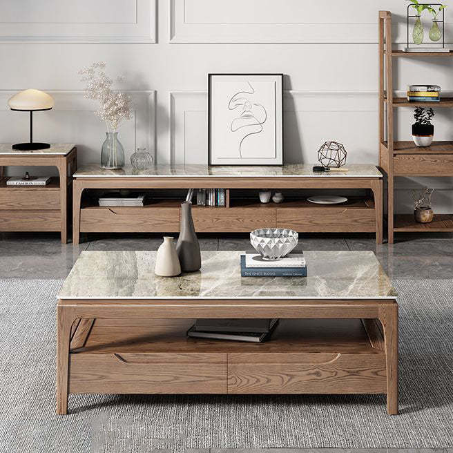 Chinese Ash Wood Slate Coffee Table