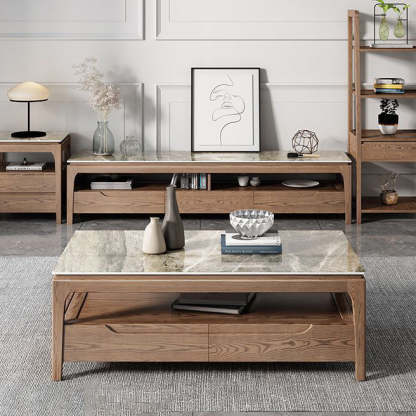 Chinese Ash Wood Slate Coffee Table