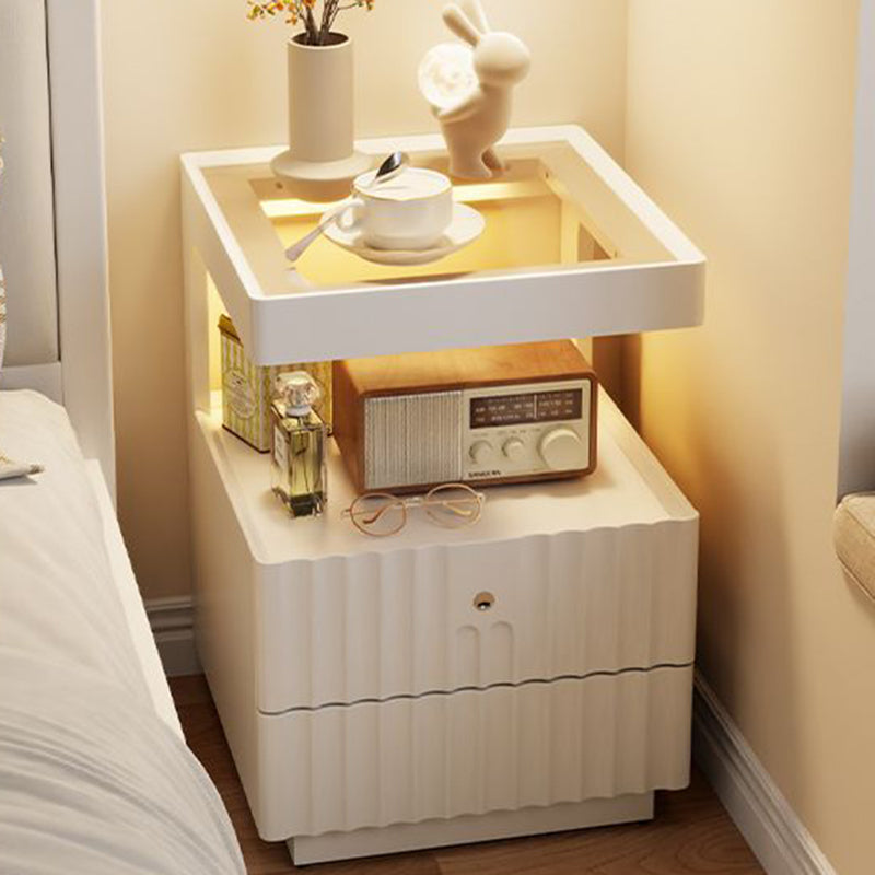 Traditional Luxury Wood Glass 2-Drawer Nightstand