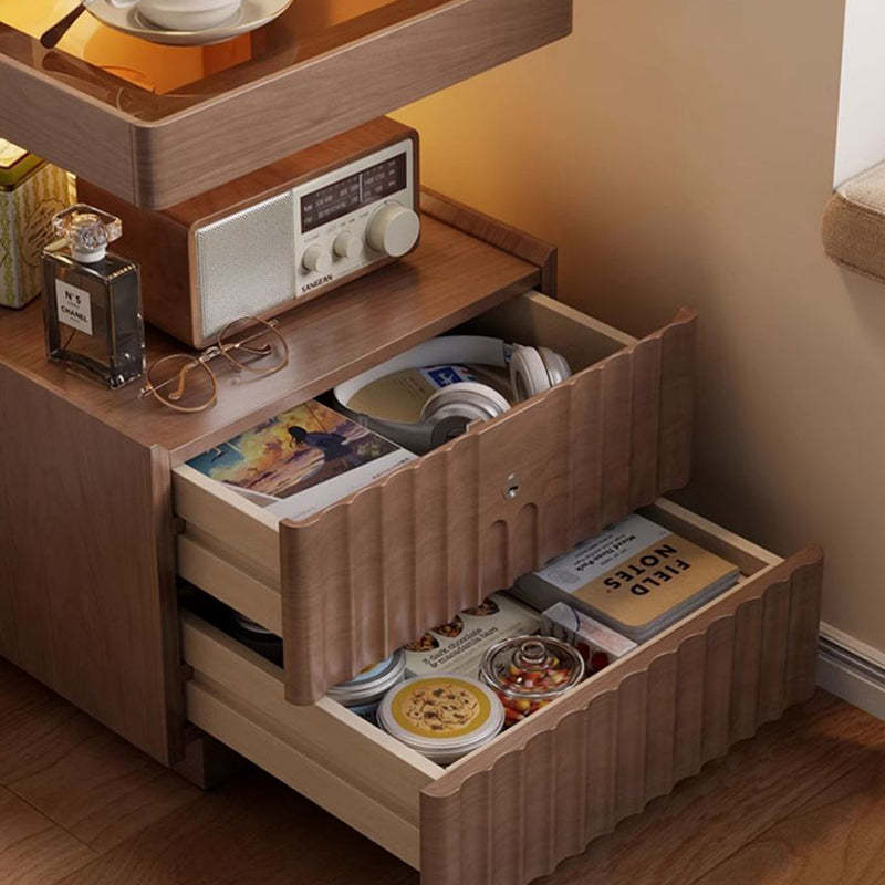 Traditional Luxury Wood Glass 2-Drawer Nightstand