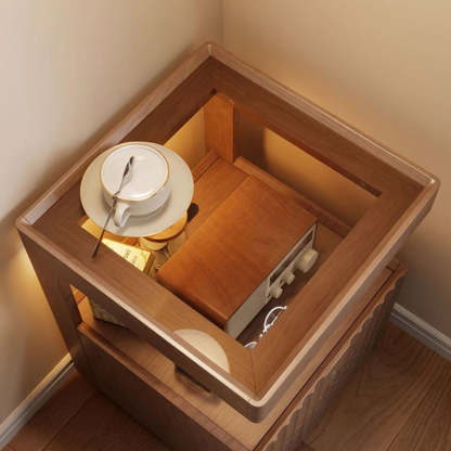 Traditional Luxury Wood Glass 2-Drawer Nightstand