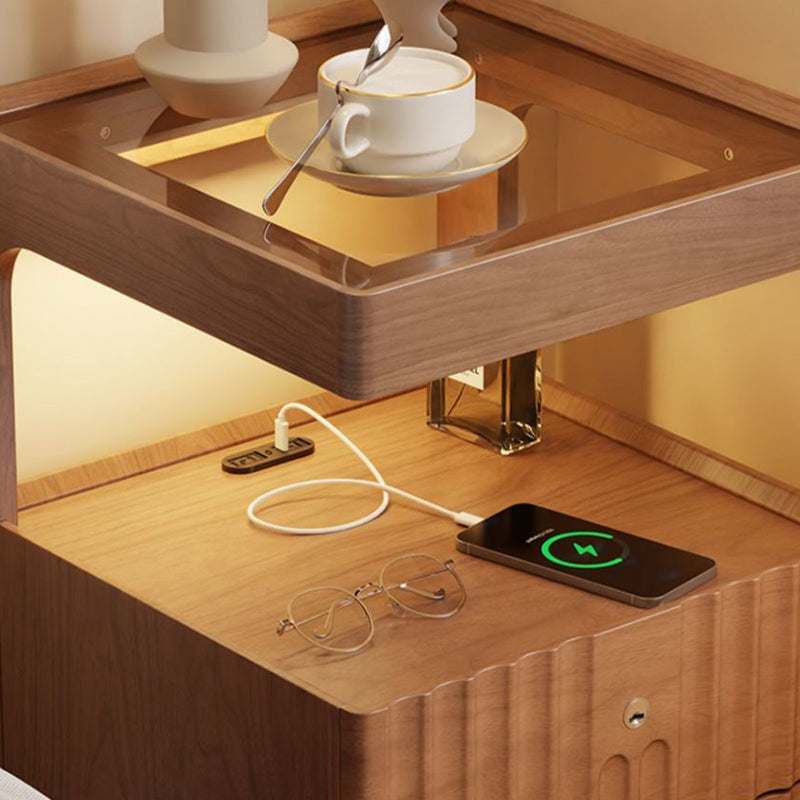 Traditional Luxury Wood Glass 2-Drawer Nightstand
