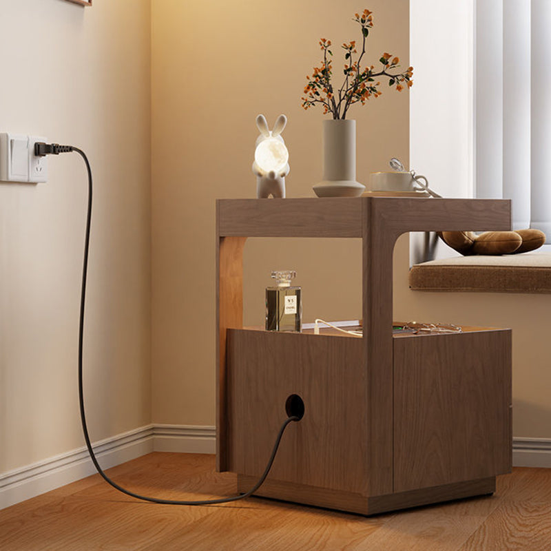 Traditional Luxury Wood Glass 2-Drawer Nightstand