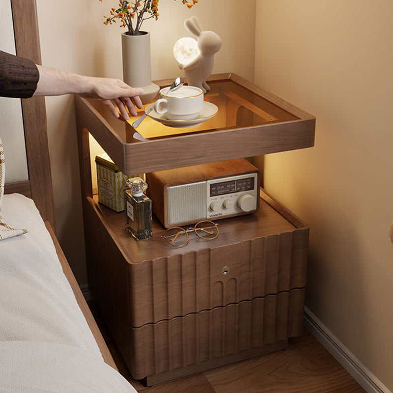 Traditional Luxury Wood Glass 2-Drawer Nightstand