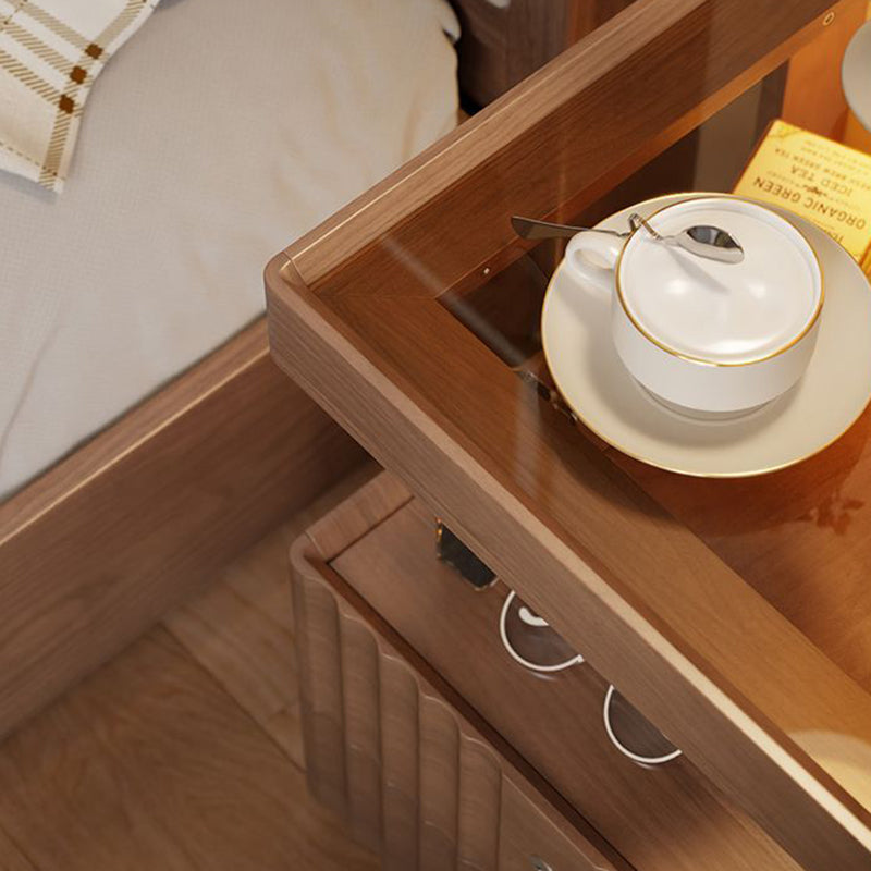 Traditional Luxury Wood Glass 2-Drawer Nightstand