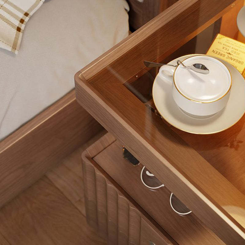 Traditional Luxury Wood Glass 2-Drawer Nightstand