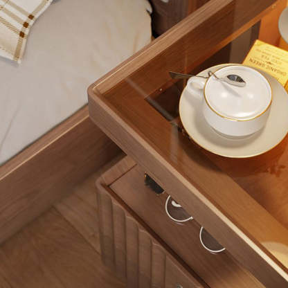 Traditional Luxury Wood Glass 2-Drawer Nightstand