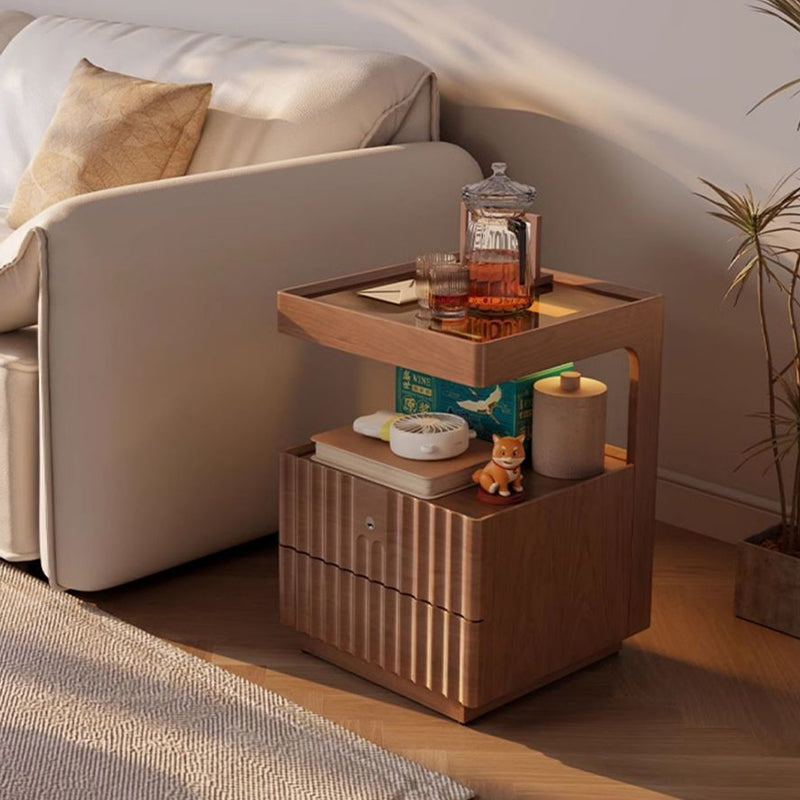 Traditional Luxury Wood Glass 2-Drawer Nightstand