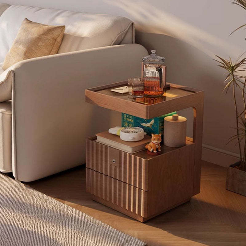 Traditional Luxury Wood Glass 2-Drawer Nightstand