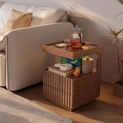 Traditional Luxury Wood Glass 2-Drawer Nightstand