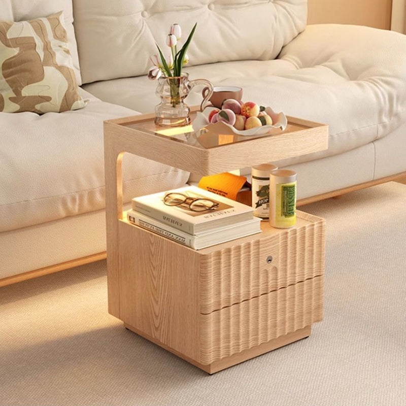 Traditional Luxury Wood Glass 2-Drawer Nightstand