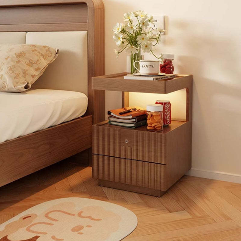 Traditional Luxury Wood Glass 2-Drawer Nightstand