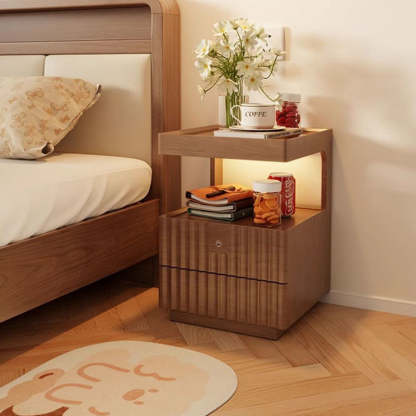 Traditional Luxury Wood Glass 2-Drawer Nightstand