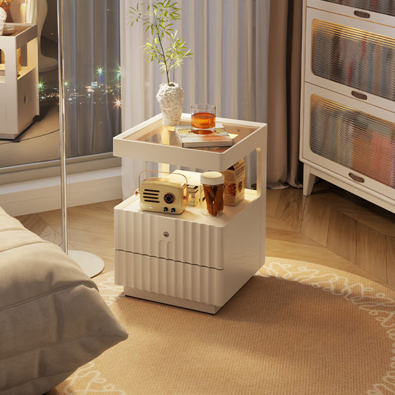 Traditional Luxury Wood Glass 2-Drawer Nightstand