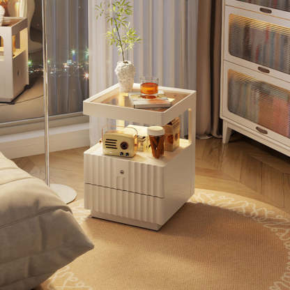 Traditional Luxury Wood Glass 2-Drawer Nightstand