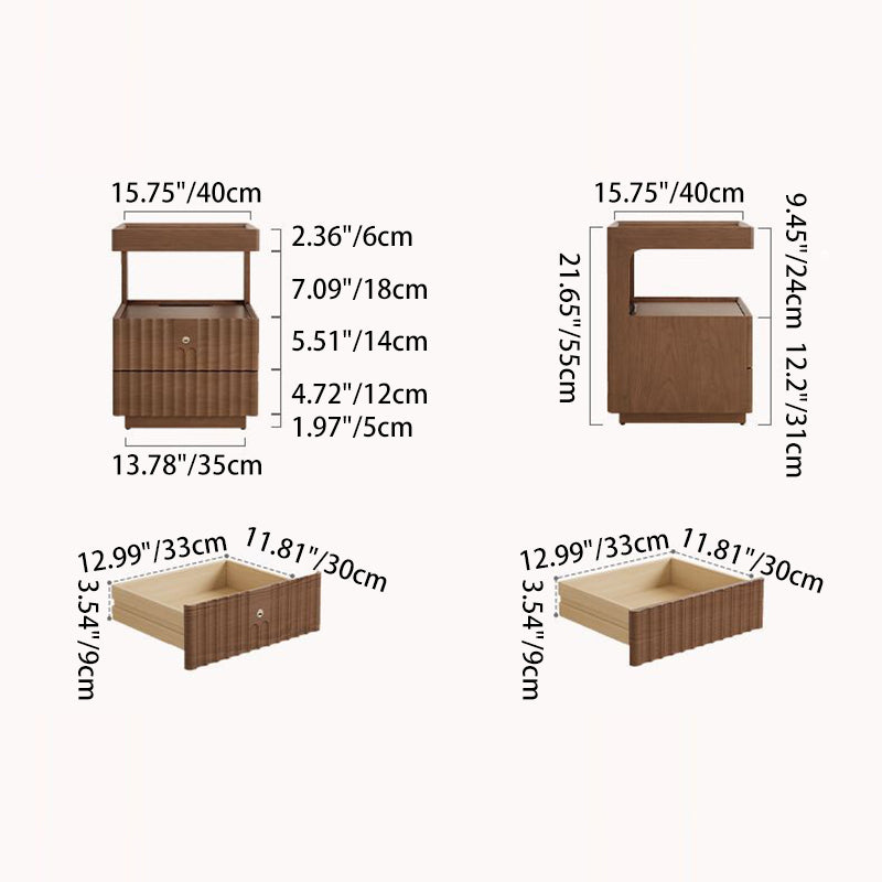 Traditional Luxury Wood Glass 2-Drawer Nightstand