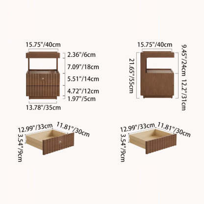 Traditional Luxury Wood Glass 2-Drawer Nightstand