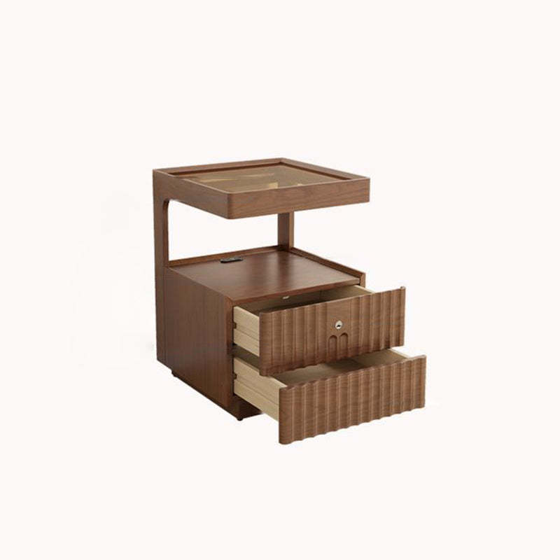Traditional Luxury Wood Glass 2-Drawer Nightstand