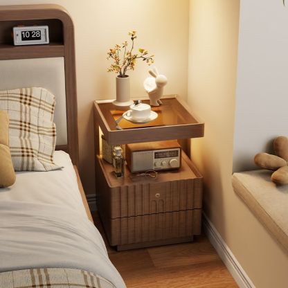 Traditional Luxury Wood Glass 2-Drawer Nightstand