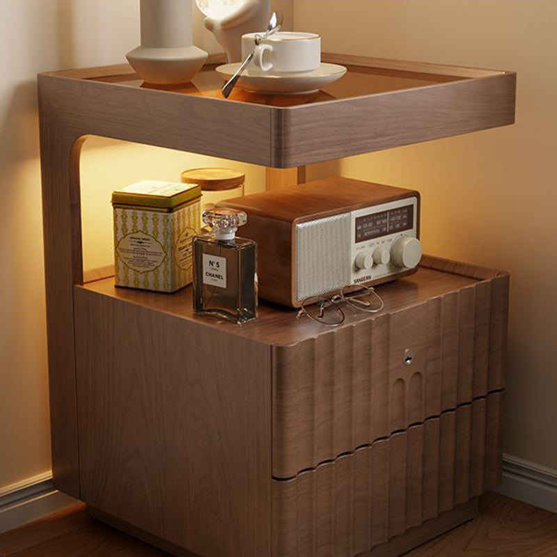 Traditional Luxury Wood Glass 2-Drawer Nightstand