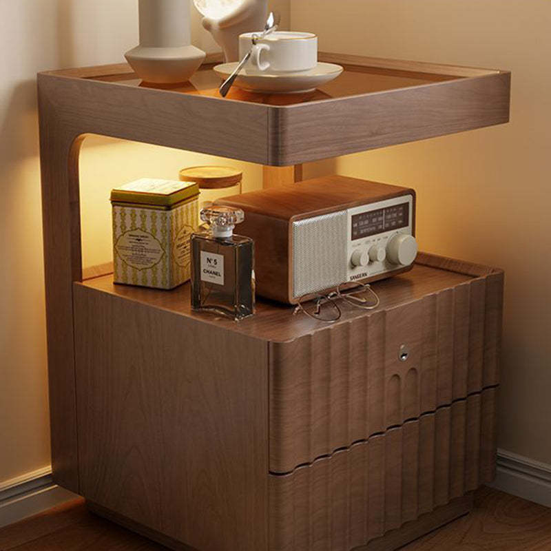 Traditional Luxury Wood Glass 2-Drawer Nightstand