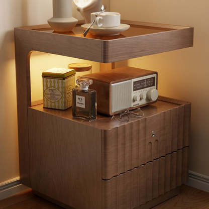 Traditional Luxury Wood Glass 2-Drawer Nightstand