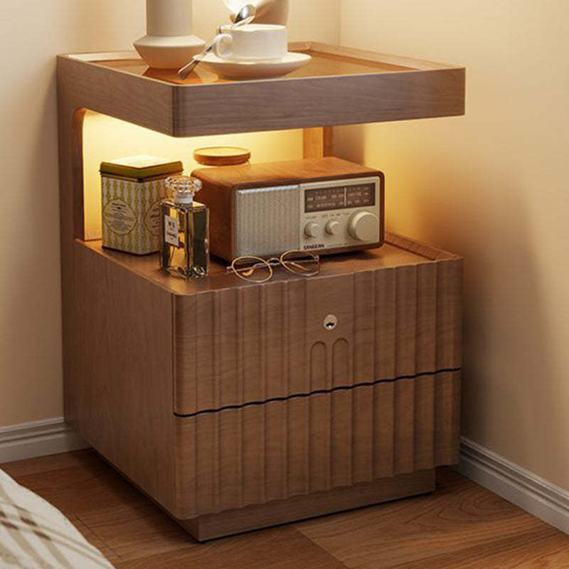 Traditional Luxury Wood Glass 2-Drawer Nightstand