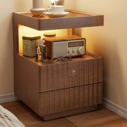 Traditional Luxury Wood Glass 2-Drawer Nightstand
