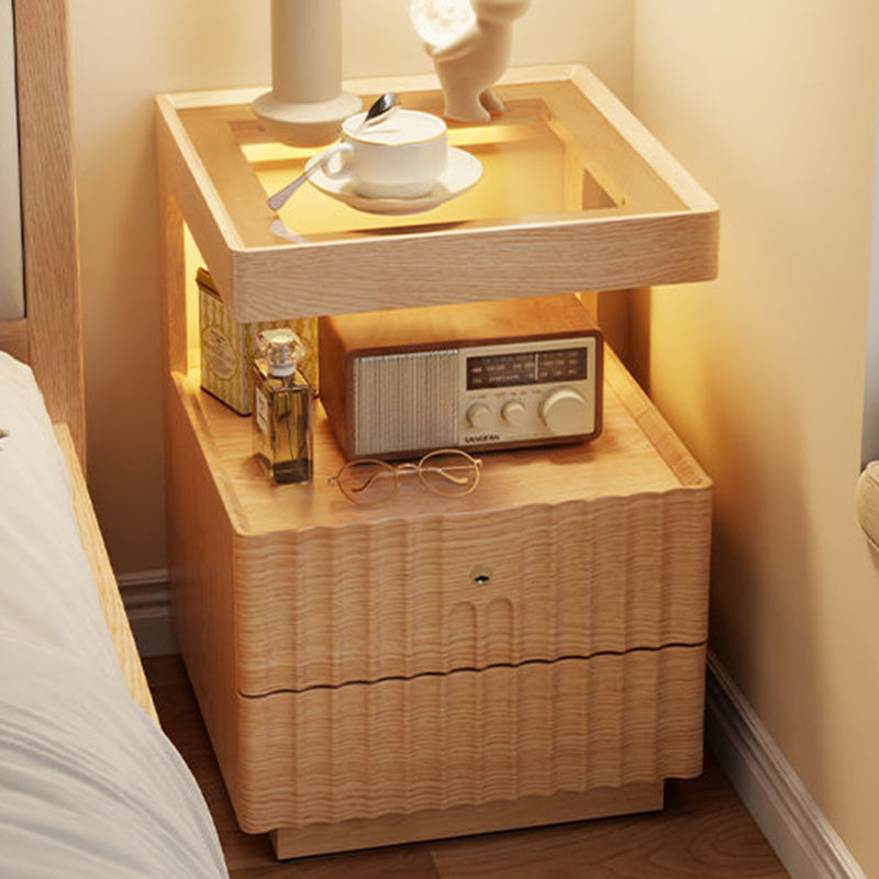 Traditional Luxury Wood Glass 2-Drawer Nightstand — White