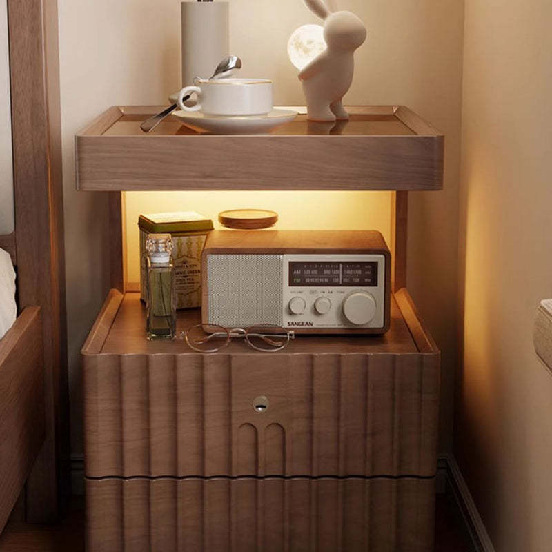 Traditional Luxury Wood Glass 2-Drawer Nightstand