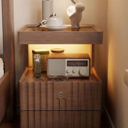 Traditional Luxury Wood Glass 2-Drawer Nightstand