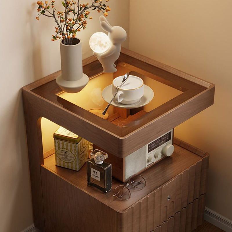 Traditional Luxury Wood Glass 2-Drawer Nightstand
