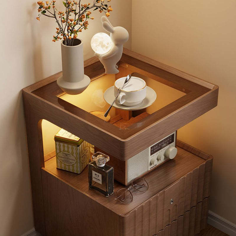 Traditional Luxury Wood Glass 2-Drawer Nightstand