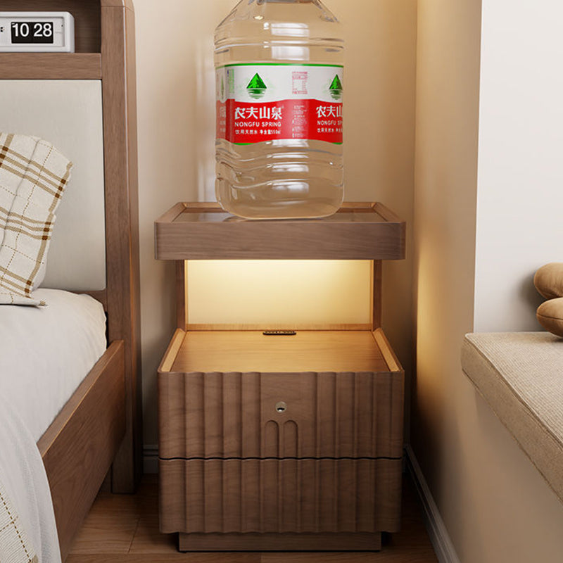 Traditional Luxury Wood Glass 2-Drawer Nightstand