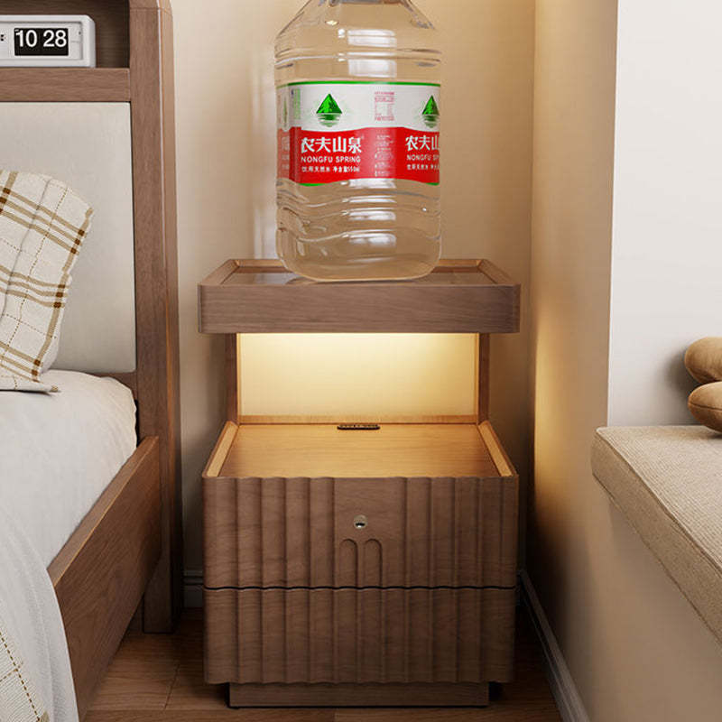 Traditional Luxury Wood Glass 2-Drawer Nightstand