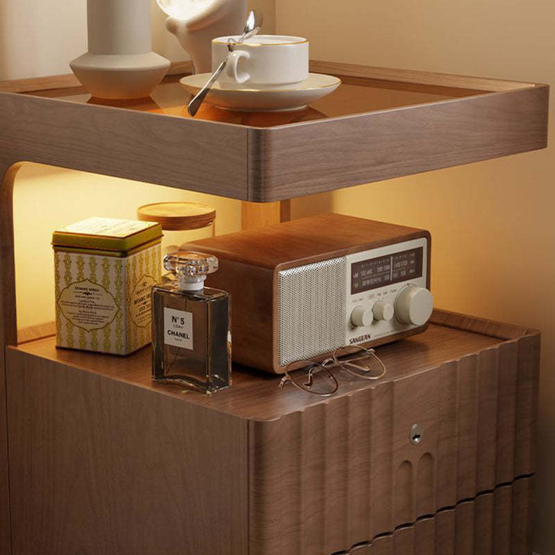 Traditional Luxury Wood Glass 2-Drawer Nightstand