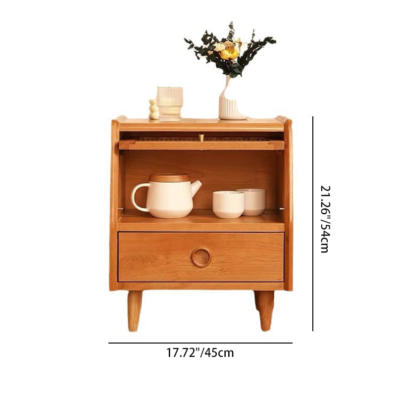 Japanese Solid Wood Glass 1-Drawer Nightstand