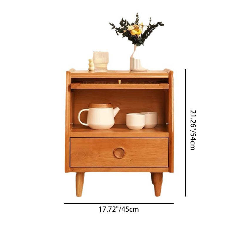 Japanese Solid Wood Glass 1-Drawer Nightstand