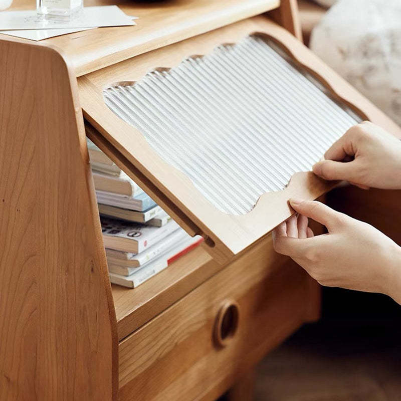 Japanese Solid Wood Glass 1-Drawer Nightstand