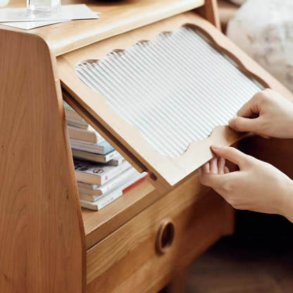 Japanese Solid Wood Glass 1-Drawer Nightstand