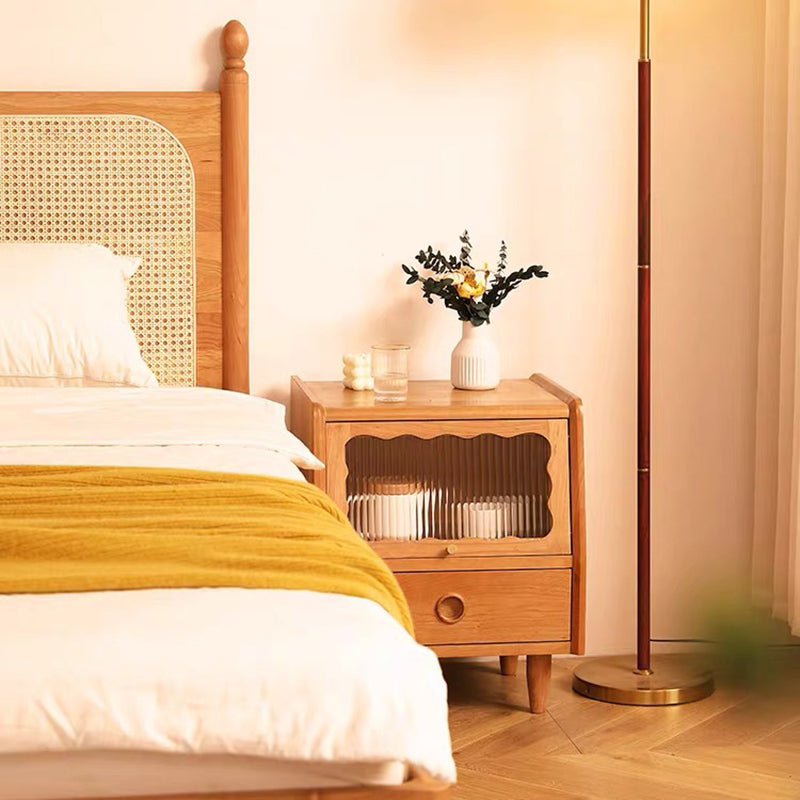 Japanese Solid Wood Glass 1-Drawer Nightstand