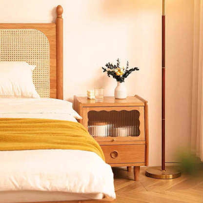 Japanese Solid Wood Glass 1-Drawer Nightstand