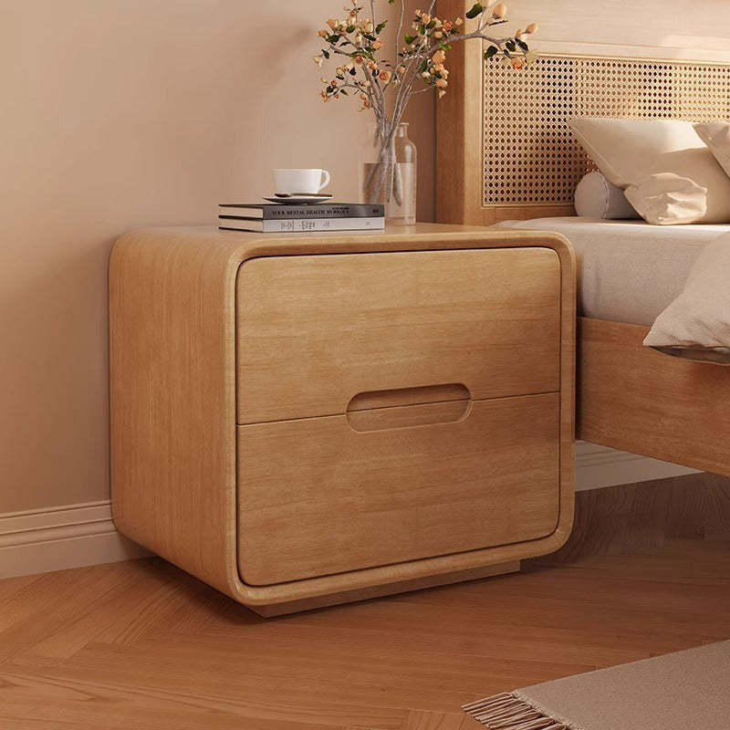 Modern Solid Wood 2-Drawer Nightstand — Walnut Color