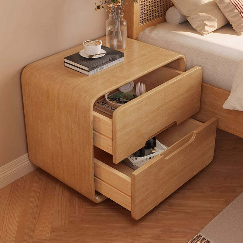 Modern Solid Wood 2-Drawer Nightstand — Cherry Color