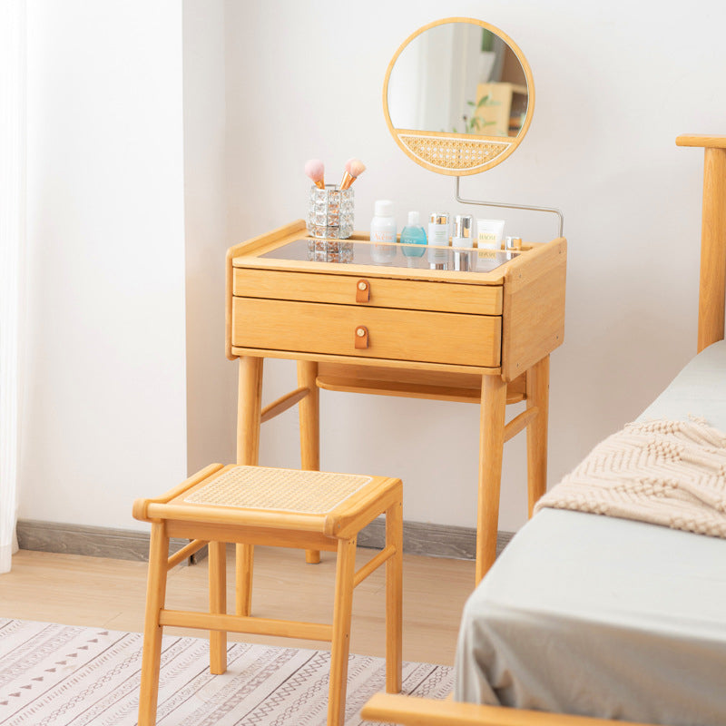 Chinese Bamboo Glass 2-Drawer Makeup Vanity