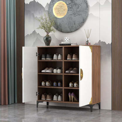 Chinese Solid Wood Metal 4-Tier Shoe Storage