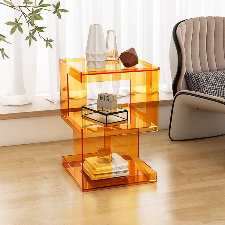 Minimalist Acrylic 3-Tier Side Table — Orange