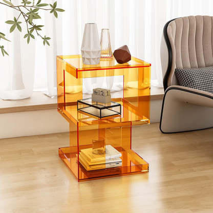 Minimalist Acrylic 3-Tier Side Table — Orange