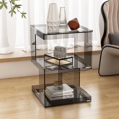 Minimalist Acrylic 3-Tier Side Table — Gray