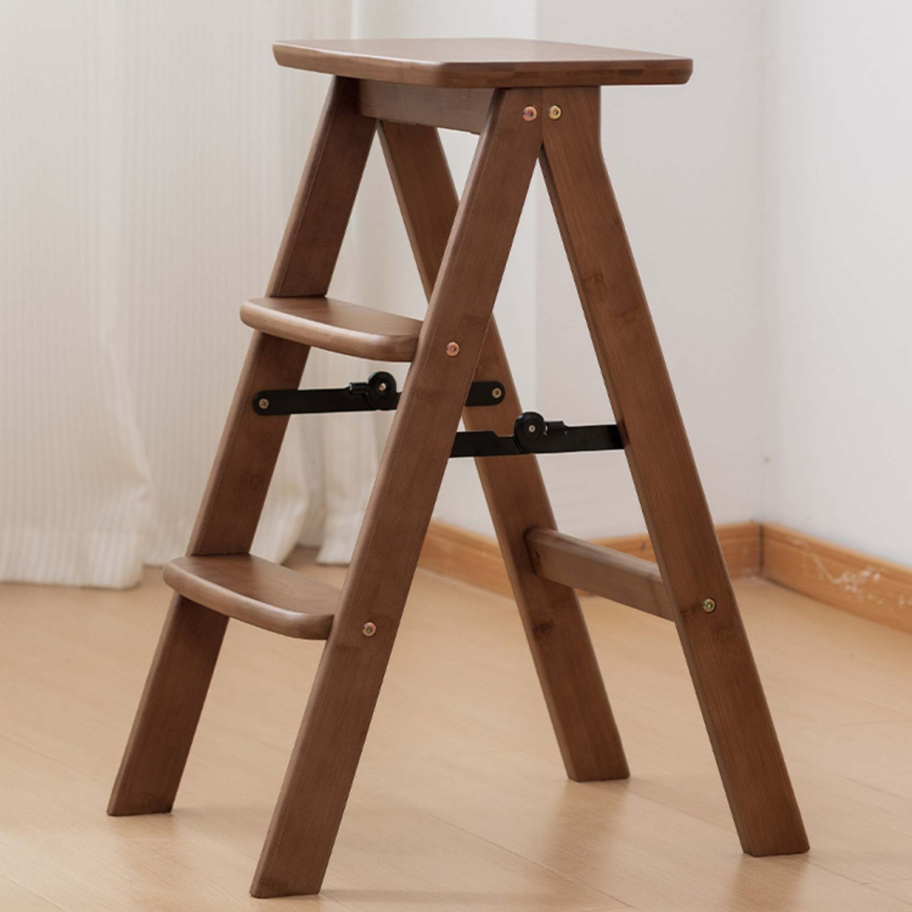 Vintage Bamboo Bar Stool with Footrest